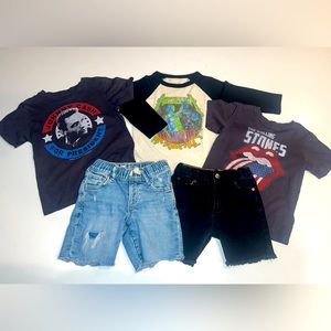 3 Rowdy Sprout Band Tees 18/24 months 2 Denim Shorts Gap and Appaman 3T.